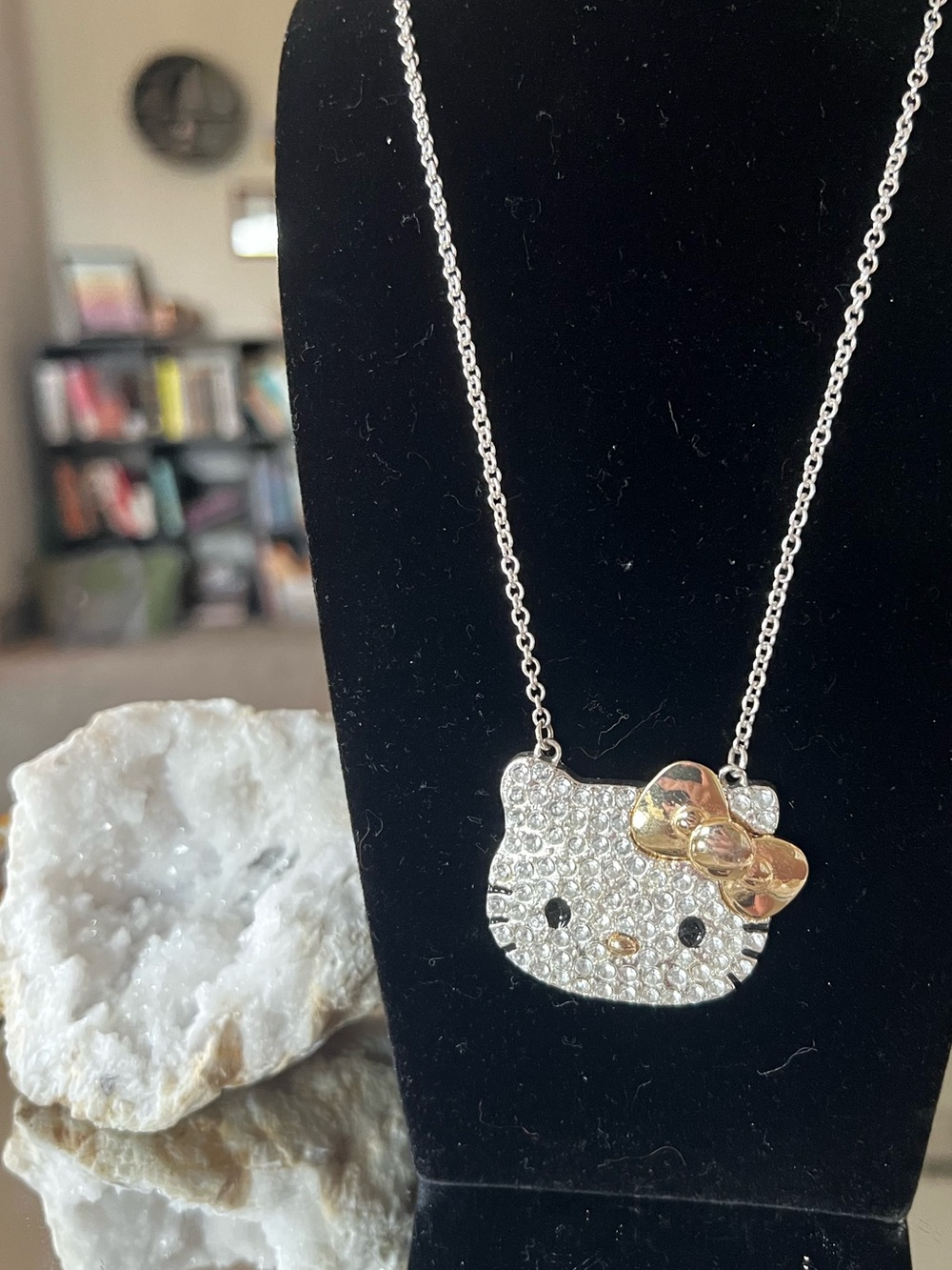 Hello Kitty Silver Crystal Face Necklace & Bracelet Set